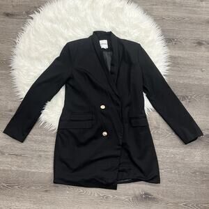 Unique21 Double Breasted Suit Blazer‎ Womens Size XL Black Gold Buttons